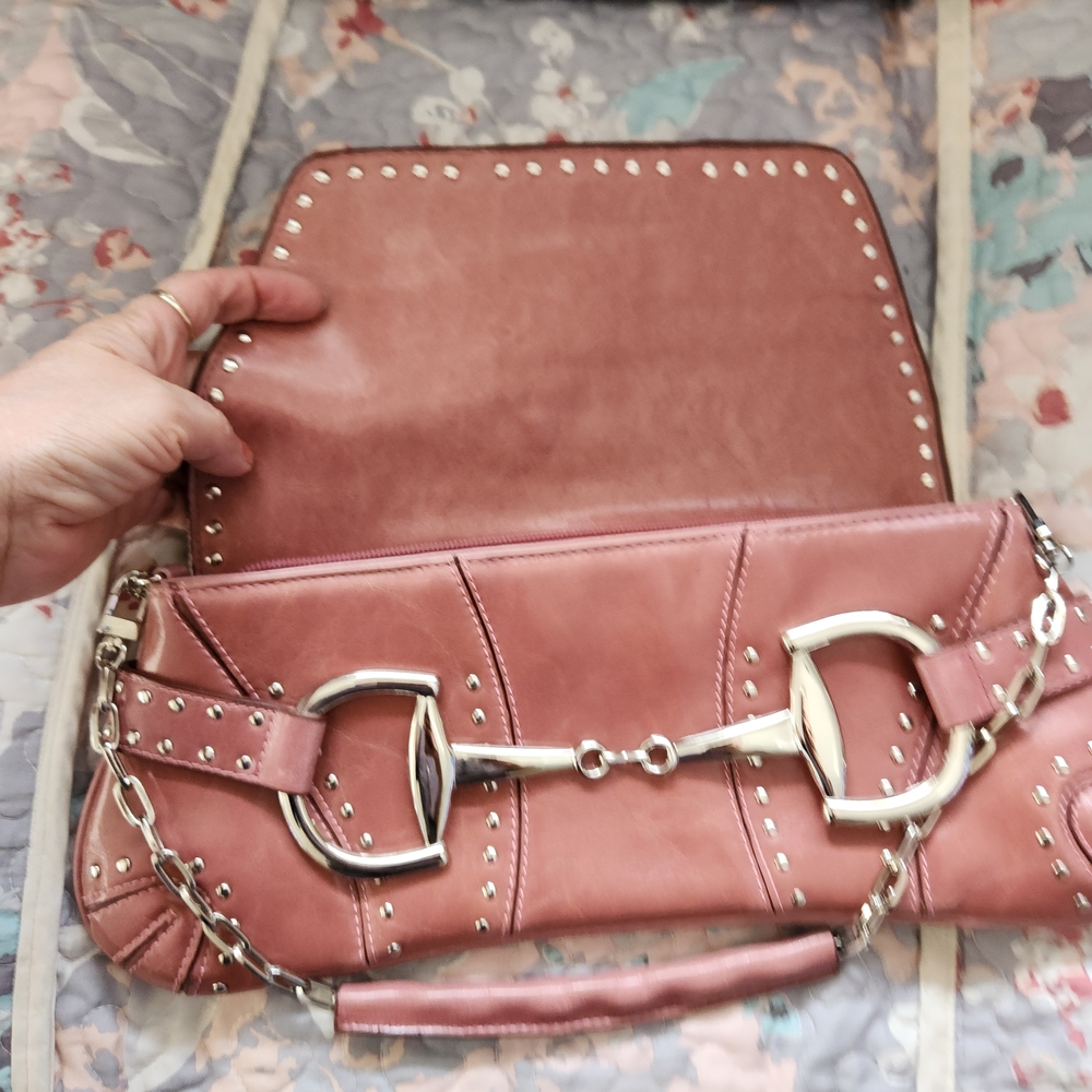 Rina Rich Pink Studded Leather Shoulder Bag - Picture 4 of 6